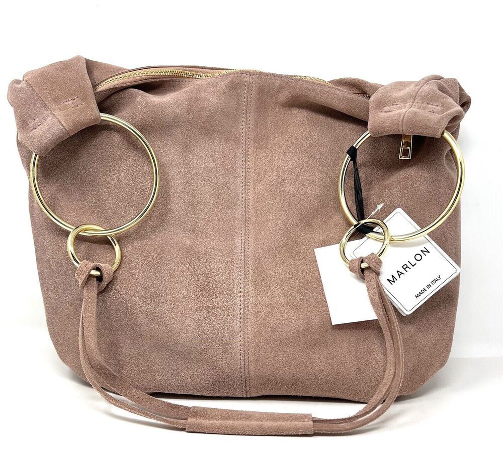 Marlon Suede Slouchy Hobo Shoulder Bag XL Xbody DUSTY PINK GOLD RINGS X-LARGE